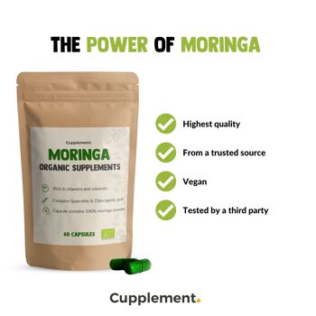 Cupplement - Capsules de Moringa Oleifera 60 pièces - Bio - Sans poudre ni thé de Moringa - Superaliments 10