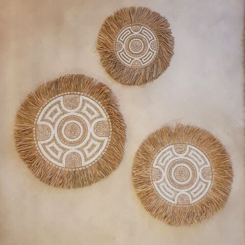 Wall decoration shell & raffia, set 3