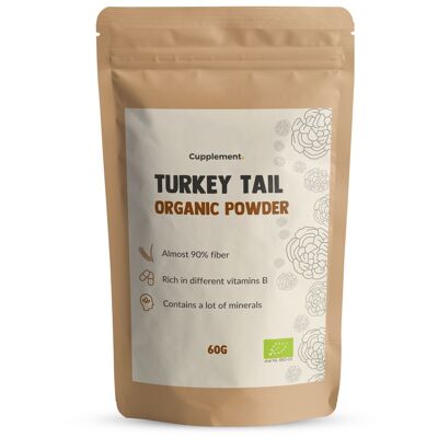 Cupplement - Turkey Tail Powder 60 Gram - Elfenbankje Mushroom Organic - Free Scoop - Mushrooms - Superfood - Coriolus Versicolor - No Capsules - Trametis Versicolor - Supplement - Powder
