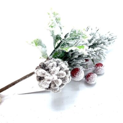 Snowy pine cone branch H20cm