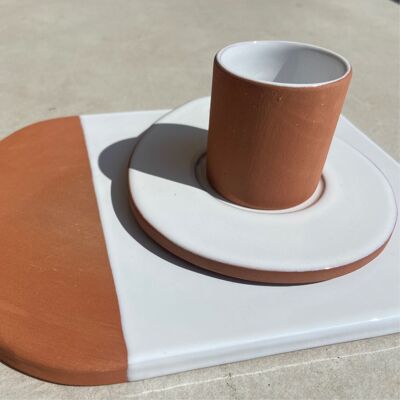 Small coffee cup without handle, artisanal and Moroccan with its designer saucer