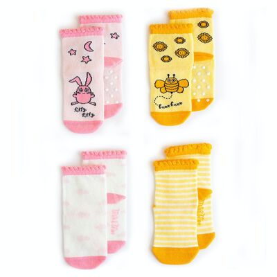 Conjunto de calcetines para bebé de 4 piezas Buzzy Bee y Chancin de Milk&Moo