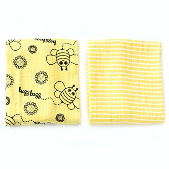 Milk&Moo Lot de 2 couvertures d'emmaillotage en mousseline pour bébé Buzzy Bee 3