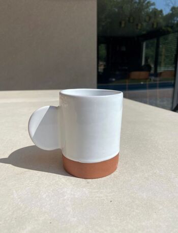 Mug avec anse et soucoupe en céramique, artisanal de couleurs blanc, vert, 2