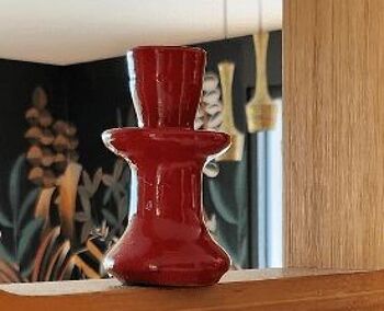 Petit bougeoir artisanal marocain, éco-responsable, céramique rouge, noir et bleu 4