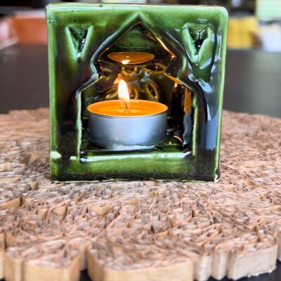 Marokkanischer handgefertigter Teelichthalter, umweltfreundlich, aus Keramik, grün und braun