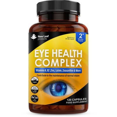 Eye Health Complex - Suplemento de luteína para ojos - 120 cápsulas veganas Suplemento de luteína y zeaxantina enriquecido con vitamina A, B2 y vitaminas para ojos de zinc