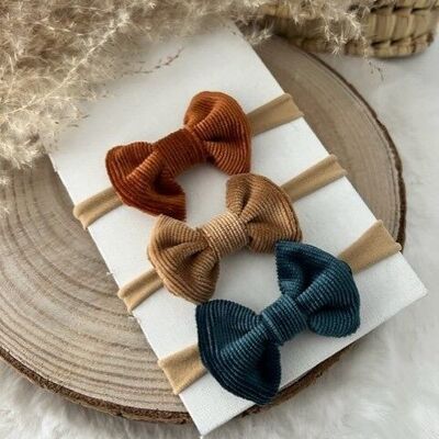 Set of 3 elastic nylon headbands with soft velvet knot