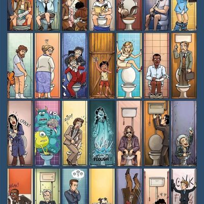 Poster „Movie Toilet Scenes“ – 28 Filme zu finden – Kultige Toilettenkino-Szenen!