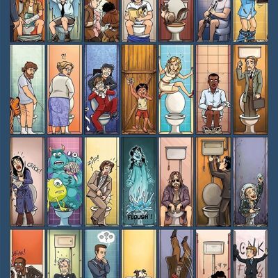 Poster "Movie Toilet Scenes" - 28 films à trouver - Les scènes cultes du cinéma aux toilettes ! Affiche humour