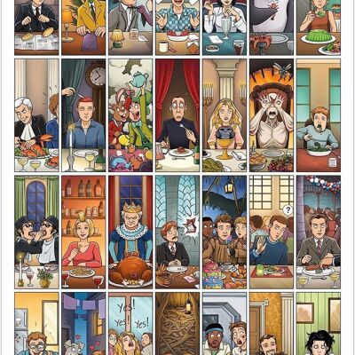 Poster „Movie Dinner Scenes“ (A2-Format) – 28 Filme zu finden – Die Kultszenen des Kinos am Tisch!