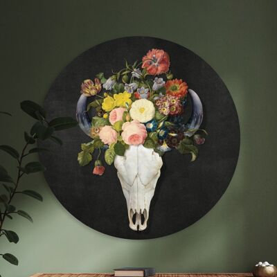 Wandkreis – Totenkopf-Blumen – Premium-Dibond-Qualität