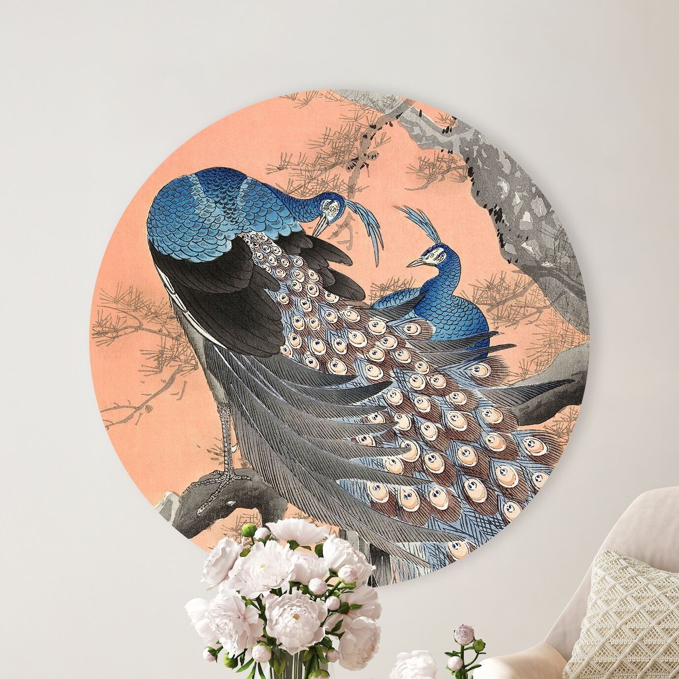 Círculo de pared - Dos Peacokcs - Calidad Dibond Premium