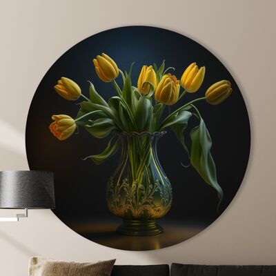 Círculo de pared - Tulipanes amarillos - Calidad Premium Dibond