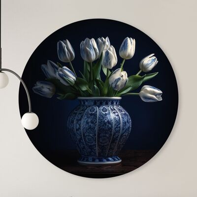 Cercle mural - Tulipes dans un vase ll - Qualité Dibond Premium