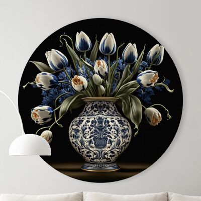 Cercle mural - Tulipes dans un vase - Qualité Dibond Premium