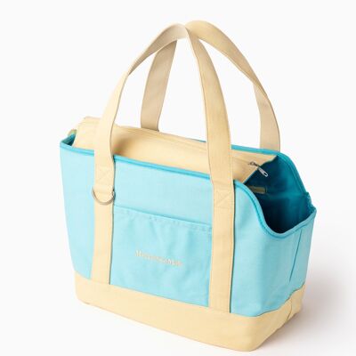 Sky Blue & Sand Cotton Canvas Dog Carrier Places To Go Tote