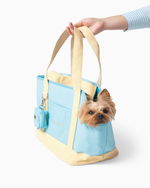 Sky Blue & Sand Cotton Canvas Dog Carrier Places To Go Tote