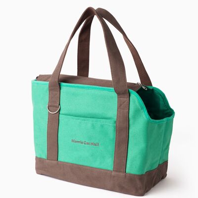 Forest Green & Dark Brown Cotton Canvas Dog Carrier Places To Go Tote