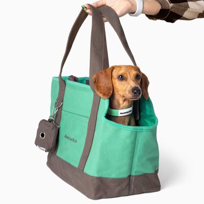 Borsa per trasportino per cani in tela di cotone verde foresta e marrone scuro