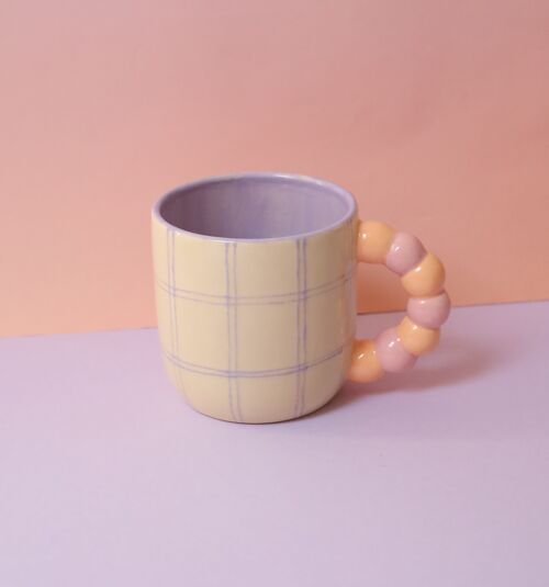 INCI MIM MUG - Lilac Checkered Handmade Pastel Coffee Mug & Cup Ceramic