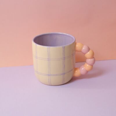 INCI MIM MUG - Taza de café pastel hecha a mano a cuadros lila y taza de cerámica