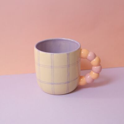 INCI MIM MUG - Tazza da caffè pastello a quadretti lilla fatta a mano e tazza in ceramica