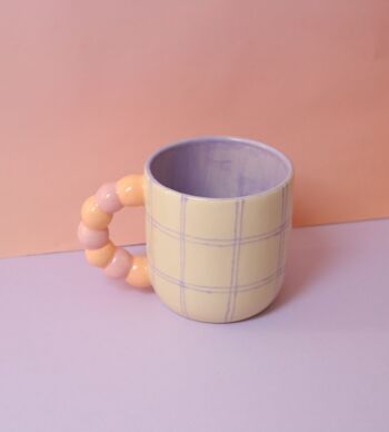 INCI MIM MUG - Tasse à café et tasse en céramique pastel faite à la main à carreaux lilas 2
