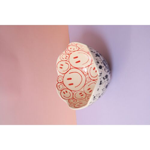 Smile - Dalmatian Pattern Ceramic Bowl / Flower Shape Bowl | Unique Painted Ceramic Bowl Aesthetic Decoration Pastel Kitchen