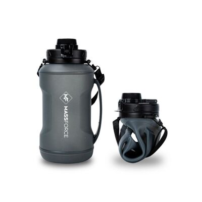 MASS BOTTL Schwarze Wasserflasche 2L: BPA-freies Silikon, faltbar, umweltfreundlich, auslaufsicher, langlebig und leicht
