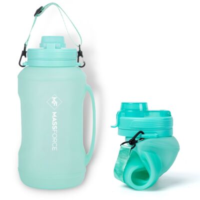 MASS BOTTLE™ Botella de agua azul de 2 litros: silicona sin BPA, plegable, ecológica, a prueba de fugas, duradera y liviana