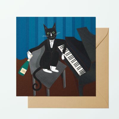 Schwarz-weiße „Jazz“-Katzengrußkarte