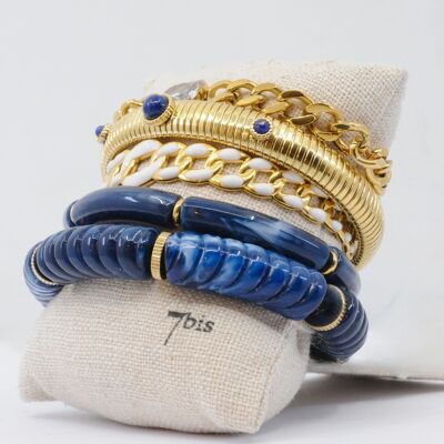 Kit 5 Bracelets Acier Doré Bleu Promotion Noël