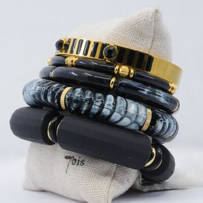 Kit of 5 Black Gold Steel Bracelets Christmas Promotion