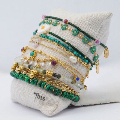 Kit de 10 Pulseras de Acero Dorado con Perla Verde Promoción Navidad
