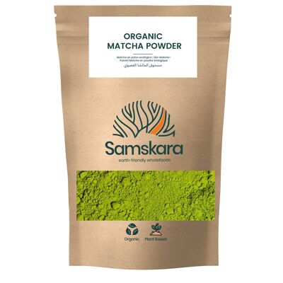 Poudre de Matcha BIO | Biologique | Samskara | Diplôme Culinaire Premium | Augmente le métabolisme et l'humeur | 500 g x 1 | Origine Japon | Utiliser pour les Lattes, smoothies et gâteaux 100% Matcha