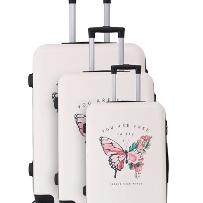 Set mit 3 Koffern mit ABS-Druck und Doppelrollen – Butterfly – SuperFly