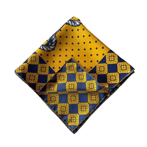 Silk Pocket Square Anchors Aweigh Blue Yellow