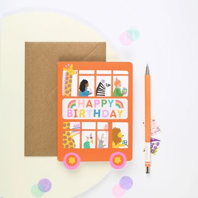 Carte de bus d’anniversaire | Carte d'anniversaire pour enfants | Cartes d'anniversaire découpées