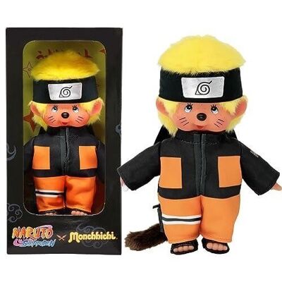 Bandai - Monchhichi - Monchhichi plush toy in Naruto Shippuden - Iconic plush toy from the 80s - Very soft 20 cm plush for children and adults - Ref: SE241088
