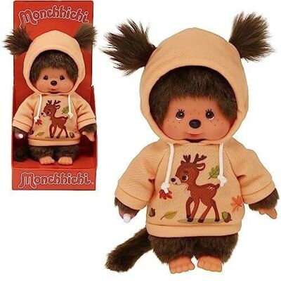 Bandai- Monchhichi Sweat Automne Iconique des années 80 - Peluche Toute Douce 20 cm pour Enfants et adultes - Réf : SE220953