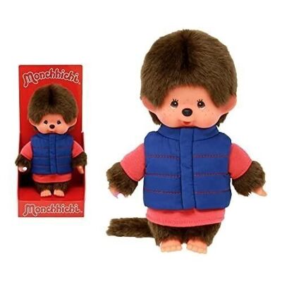 Bandai - Monchhichi - Monchhichi down jacket plush - Iconic plush toy from the 80s - Very soft 20 cm plush toy for children and adults - Ref: SE233878