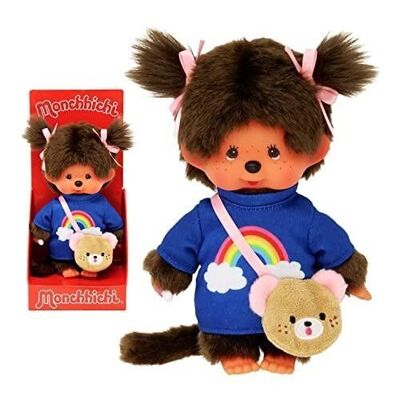 Bandai - Monchhichi - Peluche con tracolla Monchhichi Kawai - Peluche iconico degli anni '80 - Peluche morbidissimo 20 cm per bambini e adulti - SE233274