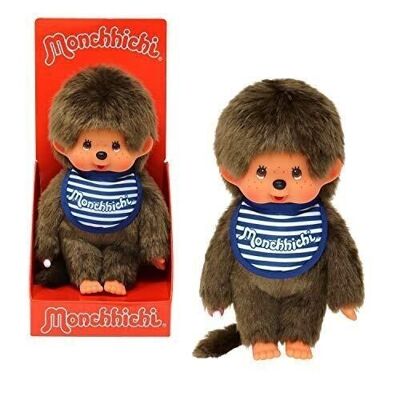 Bandai - Monchhichi - peluche - Garçon bavoir Marinière 20 cm - Réf :  SE23389