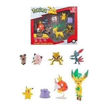 Bandai - Pokémon - 8 Figurines Battle - Pikachu, Rondoudou (Jigglypuff), Rocabot (Rockruff), Abra, Farfuret (Sneasel), Métamorph (Ditto), Phyllali (Leafeon) et Magicarpe (Magikarp) - Réf : JW2686 1