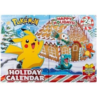 Bandai - Pokemon - Calendario de Adviento Pokémon - 16 Figuras Sorpresa de 5 cm + 6 elementos decorativos para construir con temática navideña - Ref: WT00257