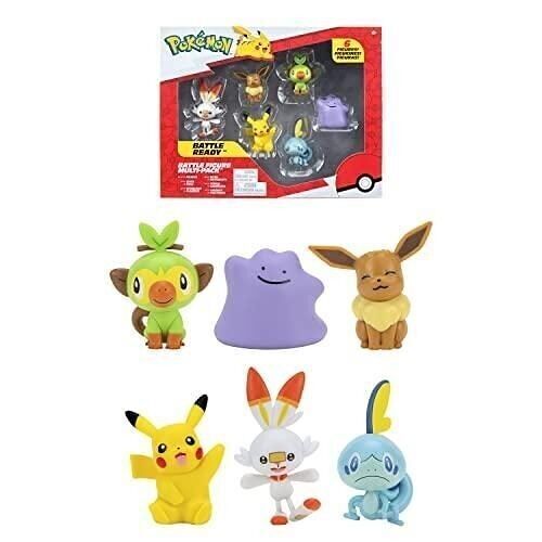 Bandai - Pokémon - Pack de 6 Figurines - Vague 2 - Pikachu, Ouistempo, Larméléon, Flambino, Evoli, Métamorph - Réf : PKW2471