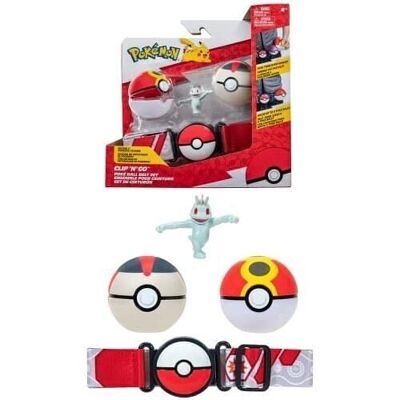 Bandai - Pokémon - Cinturón Clip 'N' Go - 1 cinturón, 1 Bola de repetición, 1 Bola temporizador y 1 figura Machoc de 5 cm - Accesorio para disfrazarse de Entrenador Pokémon - Ref: JW2717
