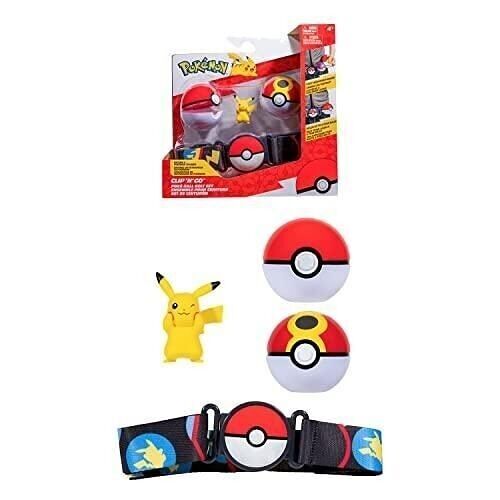 Bandai - Pokémon - Ceinture Clip 'N' Go - 1 ceinture, 1 Poké Ball, 1 Repeat Ball et 1 figurine 5 cm Pikachu - Accessoire pour se déguiser en Dresseur Pokémon - Réf : JW2720