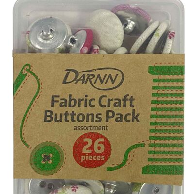 FABRIC CRAFT BUTTONS Pack 26, Assorted Fabric Buttons with Storage Box, Pattern Cloth Covered Buttons, Fabric Round Buttons For Sewing, Assorted Pattern Buttons for Craft